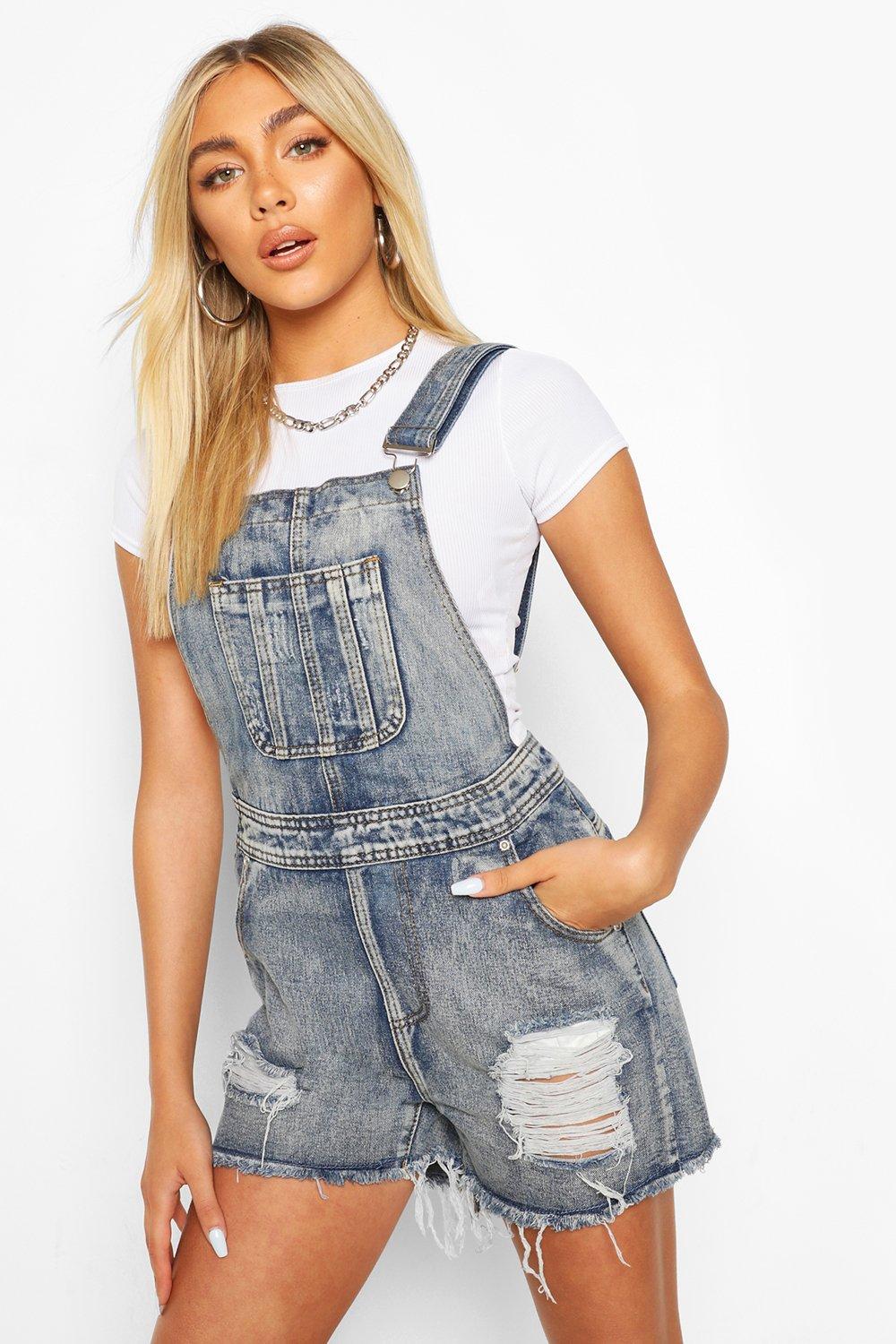 Denim dungaree store shorts ladies